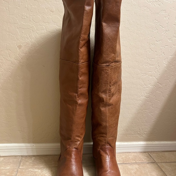 Tall Cognac Over the Knee Riding Boots - Picture 2 of 3